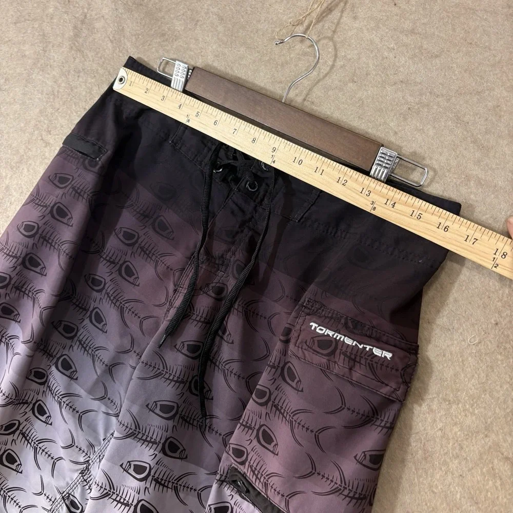 Tormenter‎ Board Shorts Mens Sz 32 Ombre Purple Fish Scales Pockets Stretch